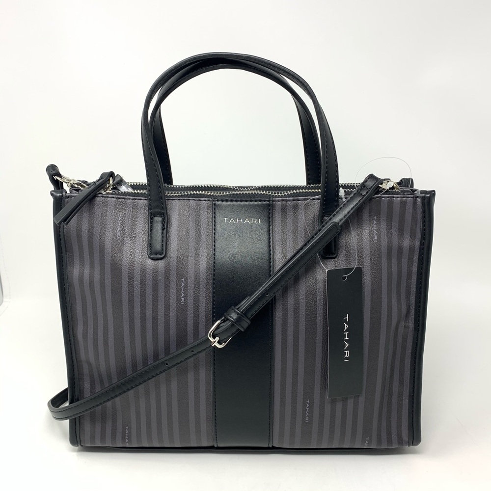 Tahari Logo Stripe Large Satchel Handbag Purse